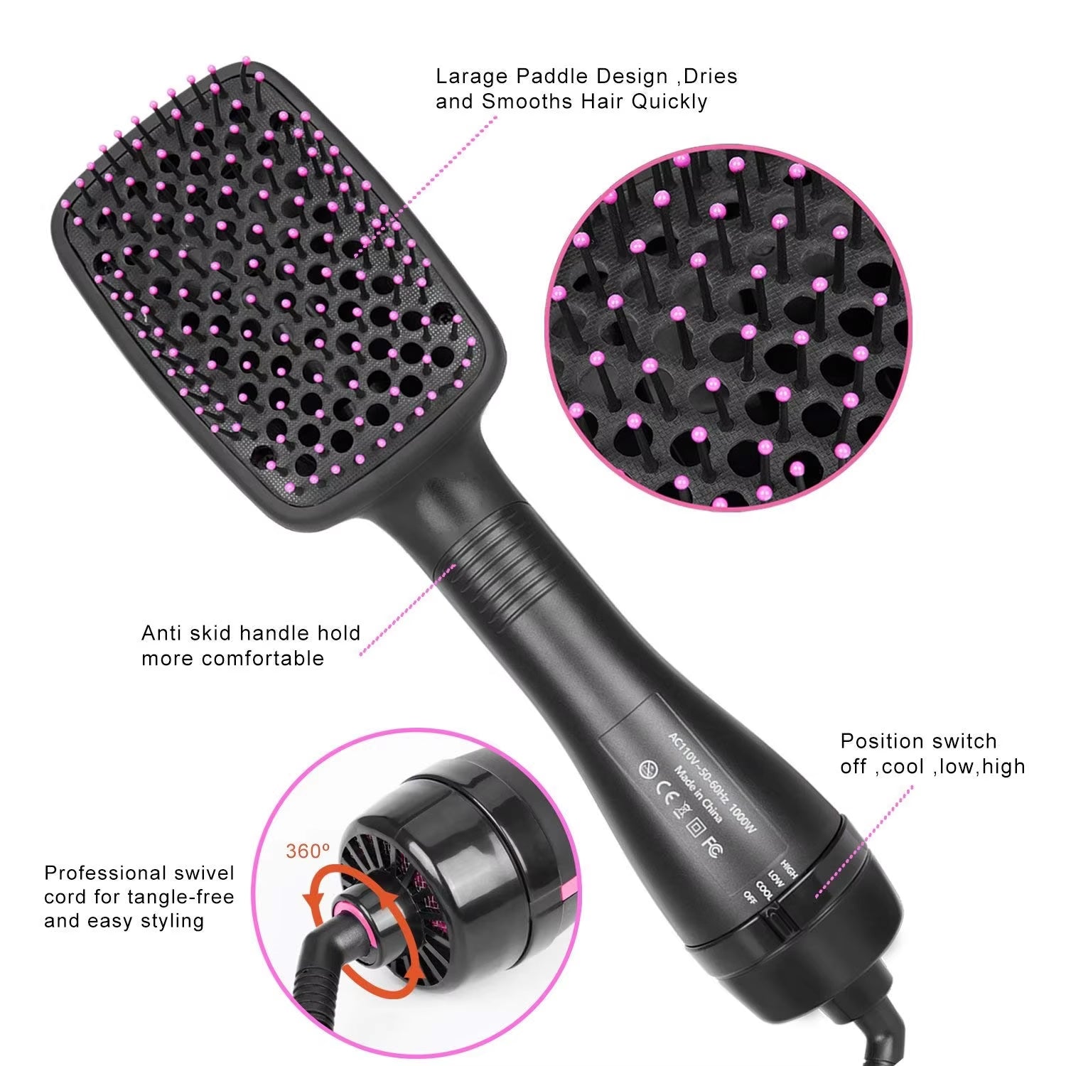 New Arrival 2 in 1 Multifunctional Hot Air Brush Comb Straightener Tangle-Free Hair Dryer Brush